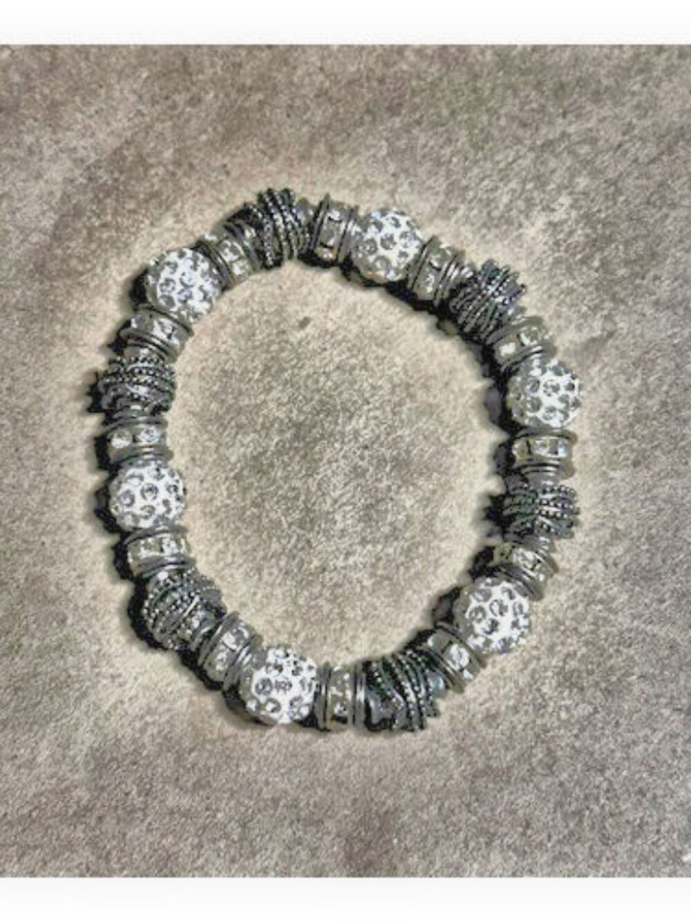 Chunky Beaded Bracelets, SIlver Metal, White Beads